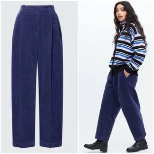 NEW Marni X Uniqlo Corduroy Wide Fit Pleated Pants in Navy Blue Size XS
